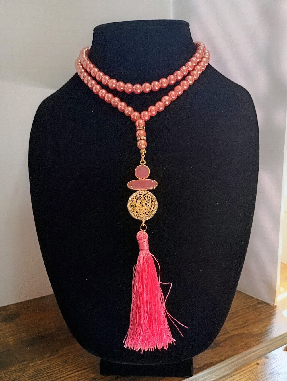 Pink Beaded Necklace With Dangle